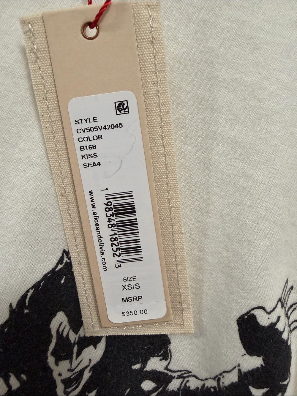 Alice + Olivia White Graphic Tee with Black Band Print and Orange-Yellow Flames - Picture 4 of 5